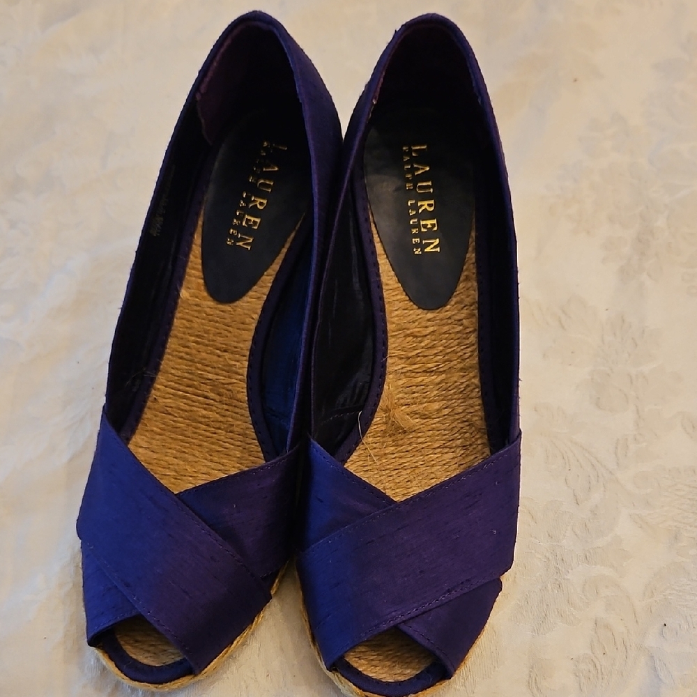 Ralph Lauren Purple Espadrille Wedges for Women.Womens 7.5